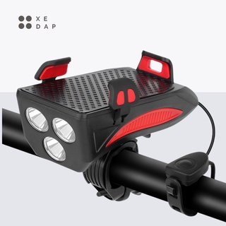 Giá đỡ điện thoại xe đạp 4in1 kèm đèn chiếu sáng+còi và sạc pin điện thoại