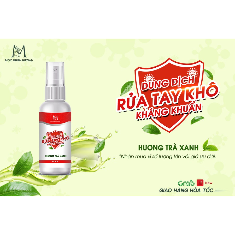 Dung dịch rửa tay khô kháng khuẩn hương Trà Xanh Mộc Nhiên Hương 50ml dạng xịt ngằn ngừa vi khuẩn, bảo vệ sức khỏe