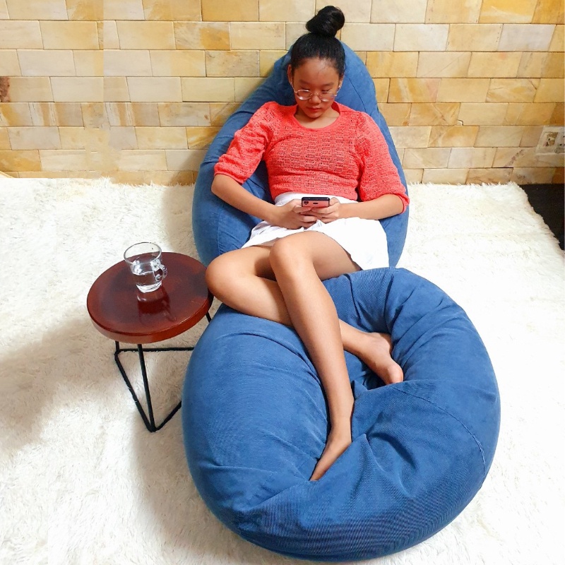 Vỏ Ghế Lười Hạt Xốp 3ii Home Hình Trái Lê Màu Xanh Size XL120x130cm L100x120cm M80x100cm Chất Liệu Vải Nhung Gân Cao Cấp