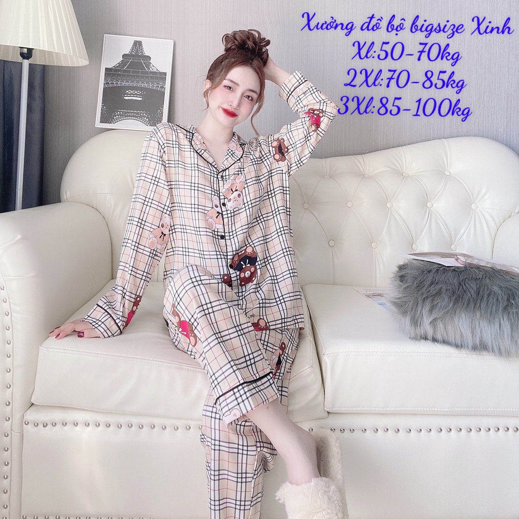 Đồ Ngủ Pijama Bigsize  Tay Dài  50-100kg  Đồ Mặc nhà Cao Cấp Cổ Sen Sang trọng cho nữ