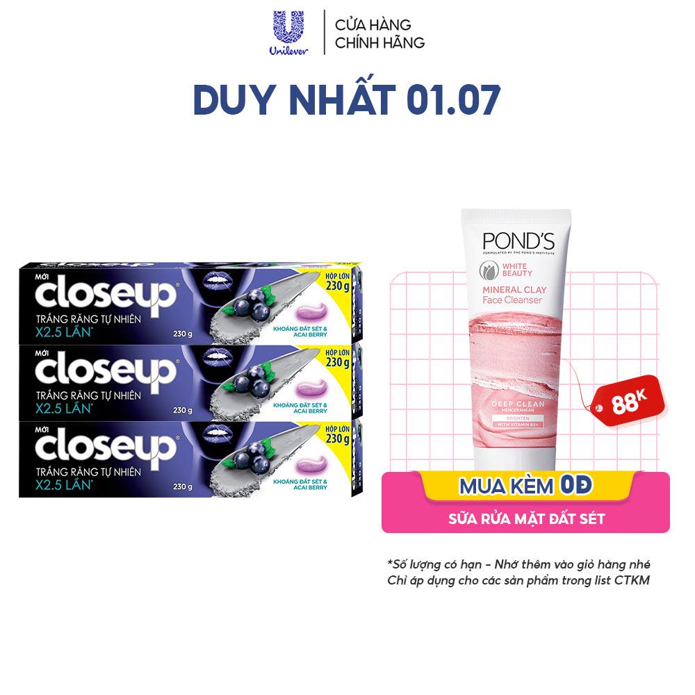 Combo 3 Kem Đánh Răng Closeup Trắng Răng Tự Nhiên X2.5 Lần Với Khoáng Đất Sét Và Acai Berry 230G/Tuýp