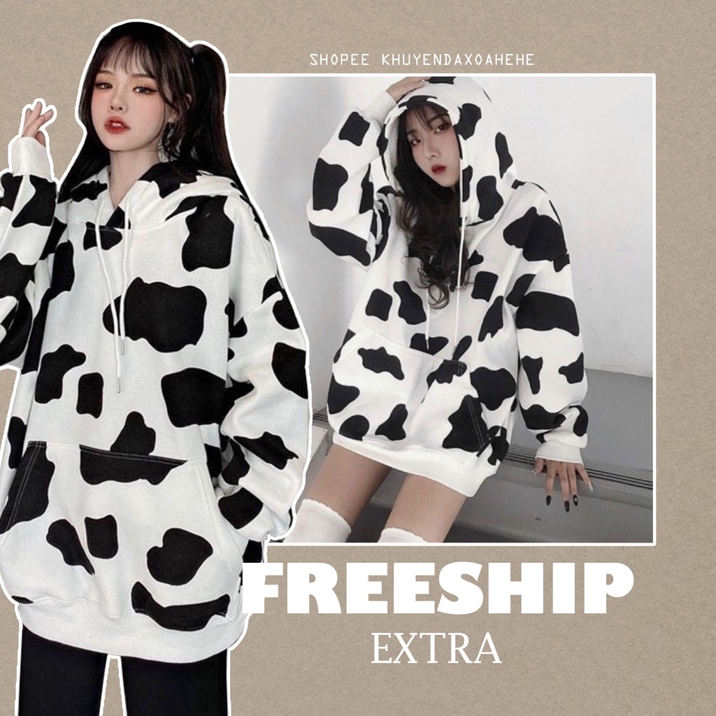 A005 Áo Hoodie nam nữ form rộng Unisex có mũ cute, áo nỉ bông chui đầu bò sữa Ulzzang thể thao trẻ trung năng động