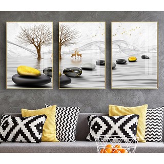 Bộ tranh treo tường hiện đại Những viên Sỏi nghệ thuật chất liệu bóng kiếng hoặc vải canvas ZTU_134766