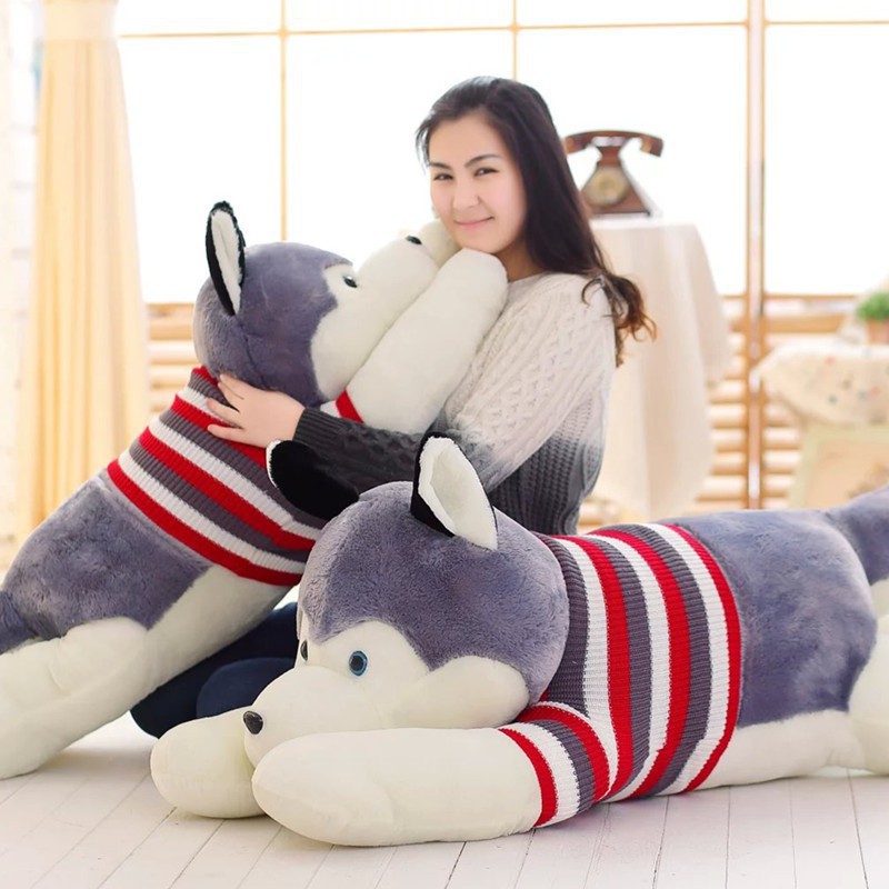 Gấu Bông Gối Ôm Chó Husky Bông Cute Khổ vải 1m3 - Quà Tặng