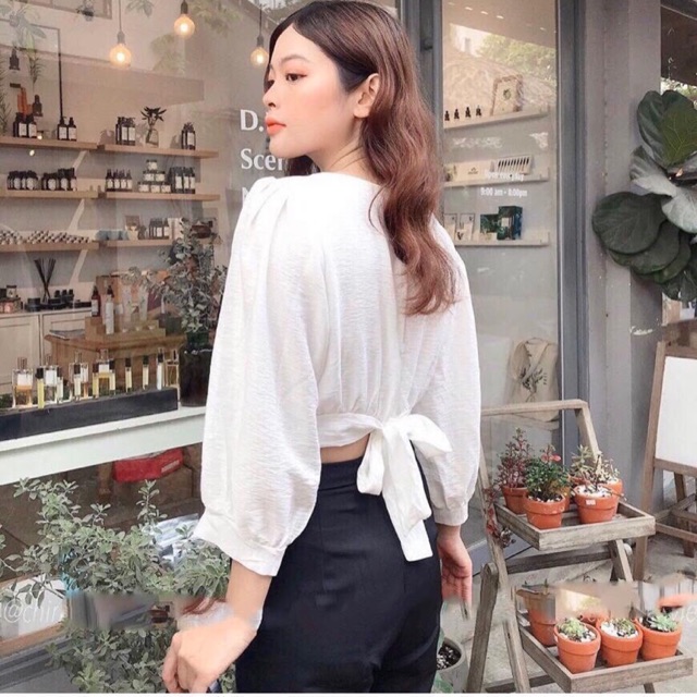 Áo Kiểu Bo Eo Thắt Nơ Sau