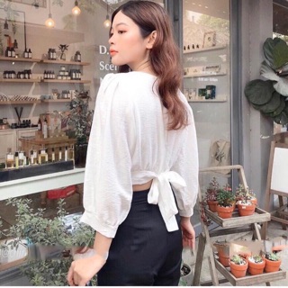 Áo kiểu bo eo thắt nơ sau