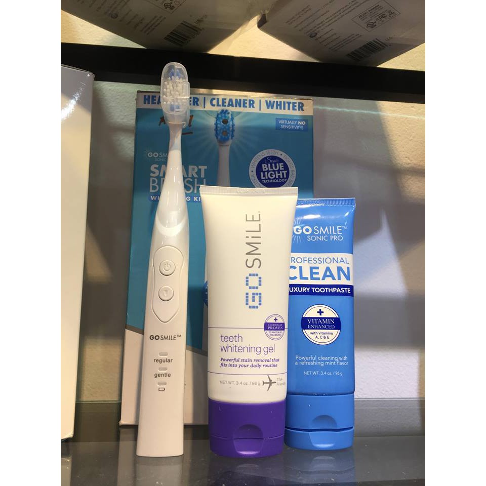 [BẢO [Hàng USA] Set Bàn Chải Điện Diệt Khuẩn Và Gel Làm Trắng Răng - Sonic Blue Smart Brush Whitening Kit