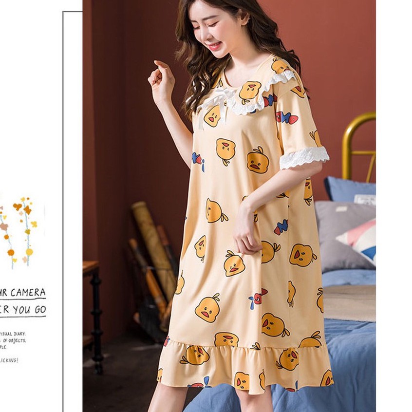 Váy nữ cổ sen, váy bầu cổ sen mặc nhà thoải mái - 𝐕𝟏𝟑𝟑