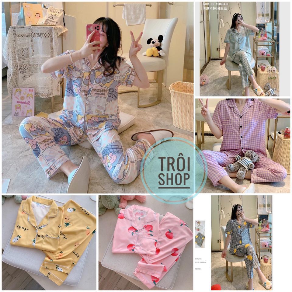 [ HÀNG NHẬP KHẨU ] Bộ Pijama cotton size to XL 2XL nhiều họa tiết tay ngắn quần dài chất đẹp co giãn cực mát thấm mồ hôi