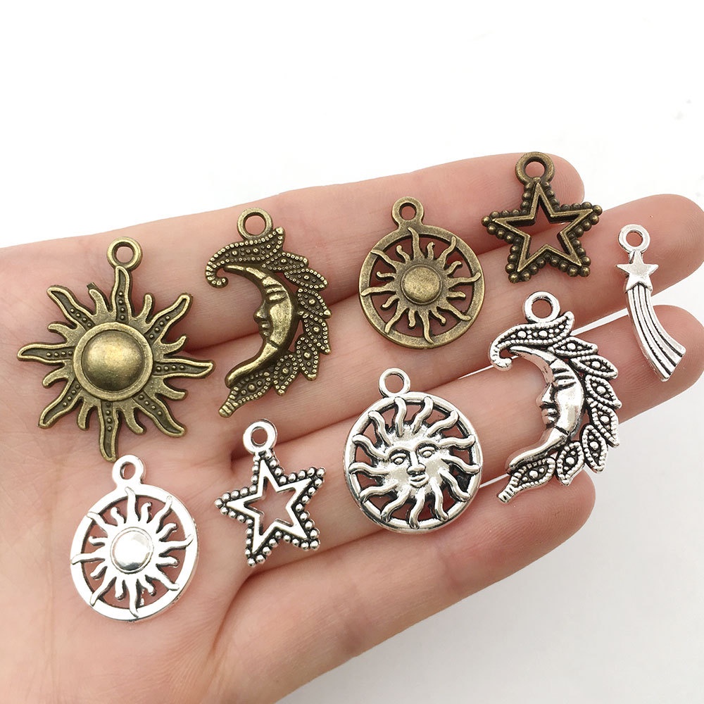 Mặt phụ kiện trang sức vòng tay bằng hợp kim thiết kế trăng sao mặt trời nhỏ