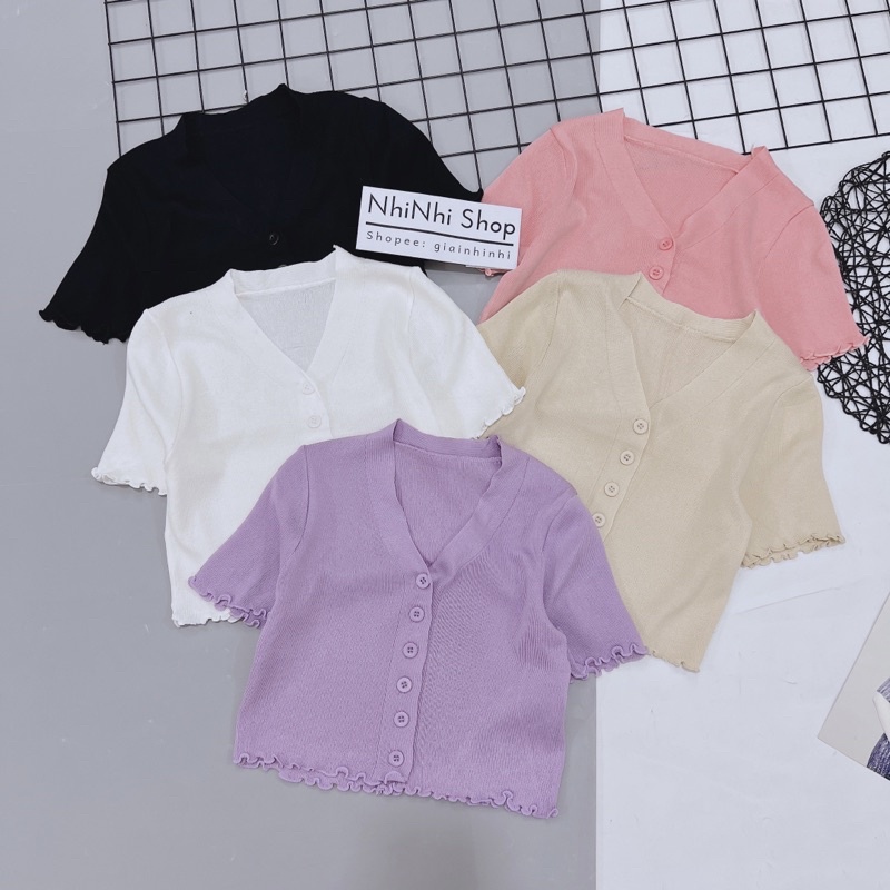 Áo len croptop cổ V cài cúc ngắn tay, Áo kiểu dáng ngắn cổ tim AL5114 - NhiNhi Shop