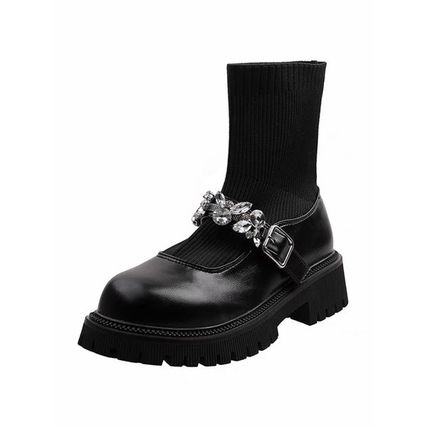 N21Giày búp bê OXFORD lolita ulzzang mũi tròn độn đế  đính đá da trơn bóng nhẹ kèm tất cao siu xinh CÓ ẢNH THẬT
