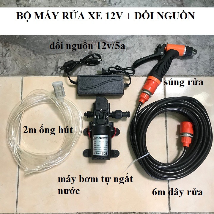 MÁY RỬA XE 12V Kèm bộ adapter đổi nguồn