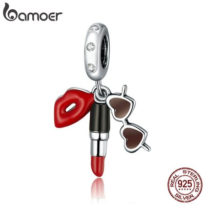 Hạt phụ kiện hình son môi và kính râm Bamoer BSC346 bằng bạc 925 dùng làm vòng đeo tay/ trang sức cho nữ