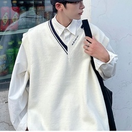 Áo ghile nam oversize, áo len nam dệt kim cổ V thời trang học sinh sinh viên phong cách Hàn Quốc