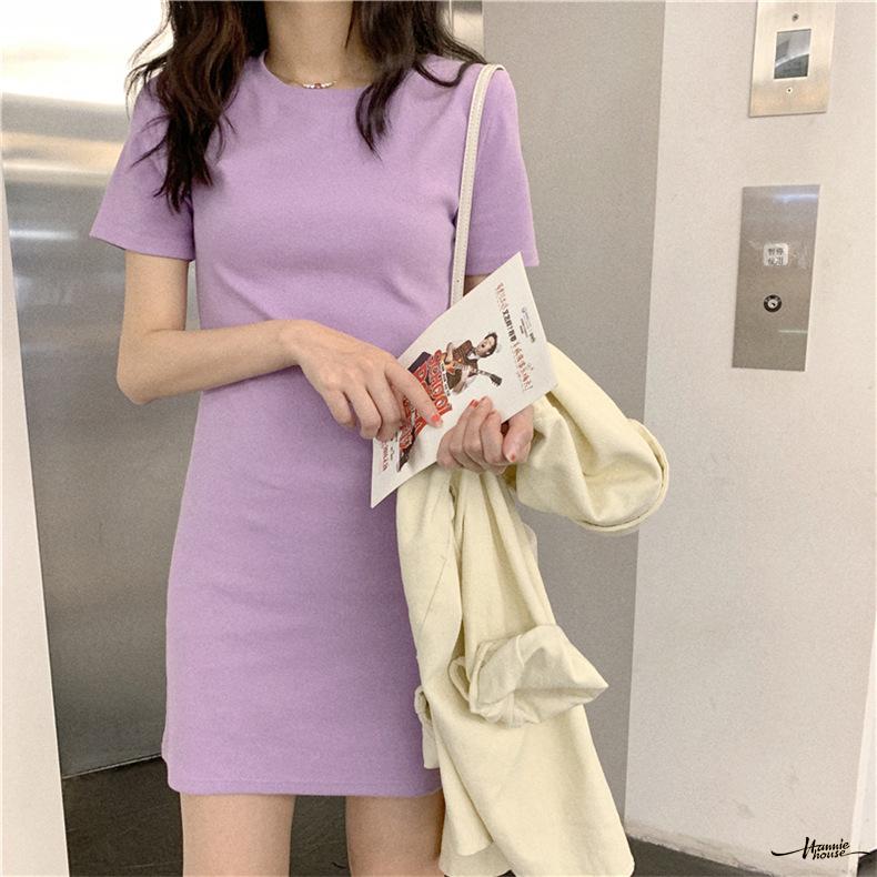 Đầm Tay Ngắn Cổ Tròn Thiết Kế Cổ Điển Cho Phái Nữ