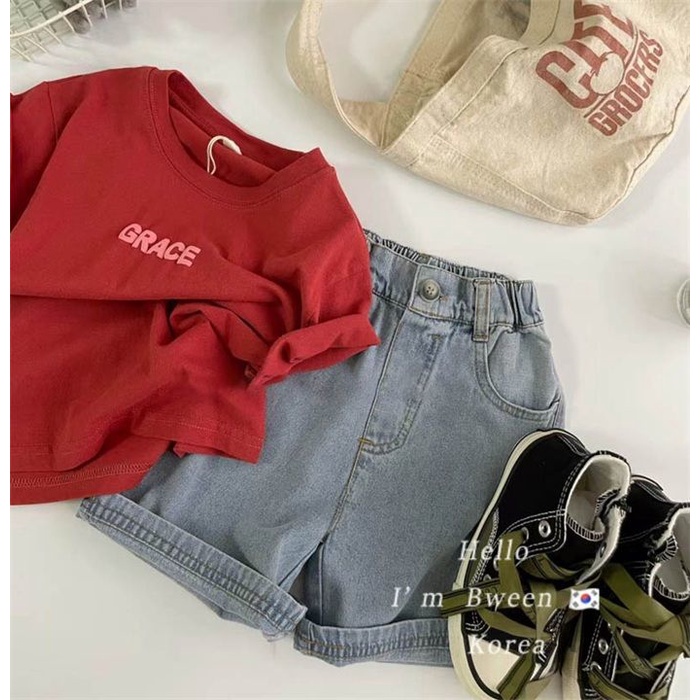 Áo Thun Tay Ngắn Màu Đỏ In Chữ Đơn Giản Phong Cách Hàn Quốc Thời Trang Mùa Hè Cho Bé Trai 08