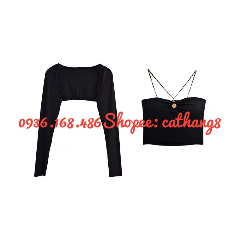 Áo croptop ôm body nơ ngực dây xích, áo yếm dây xích A1991
