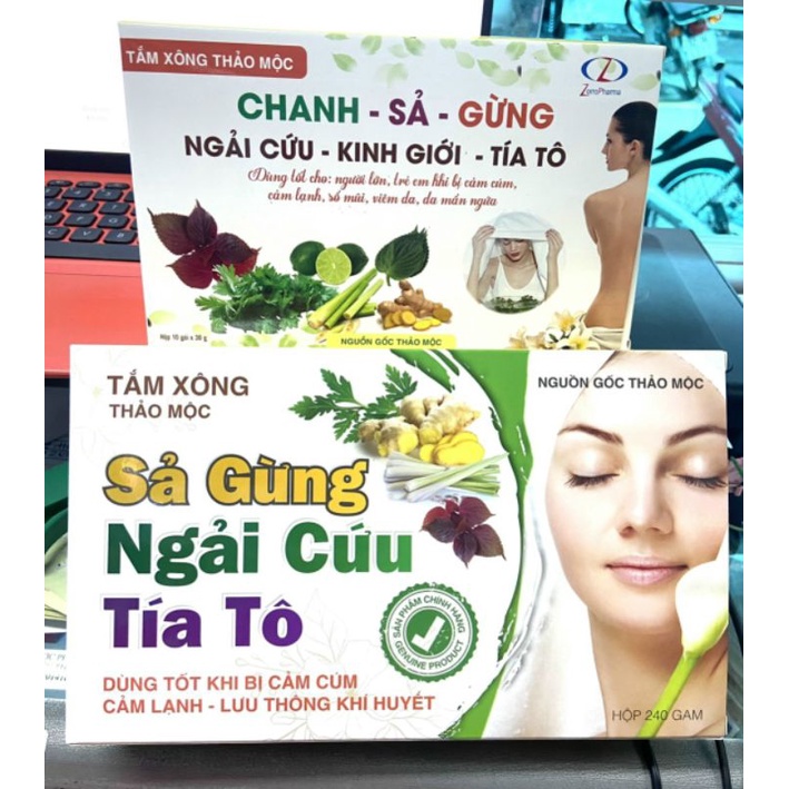 Tắm Xông thảo mộc Chanh Sả Gừng ngải Cứu Tía Tô hỗ trợ giảm cam, ho, nhức đầu tiêu hóa kém, dạ dày