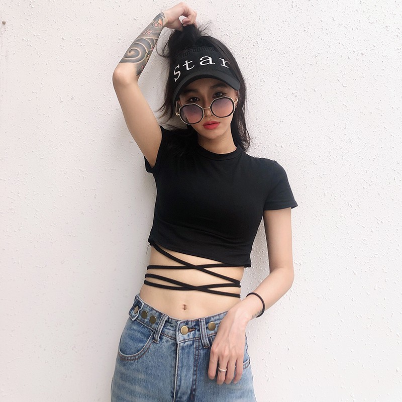 Áo croptop dây buộc bụng Freeship Áo thun croptop cột dây eo chất liệu Borip siêu mềm mịn - Maze House