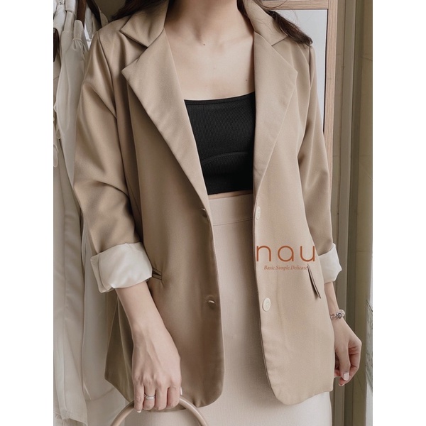 Áo blazer tay dài 2 lớp có túi vải siêu dày dặn 3 màu Nâu - Đen - Hồng nude