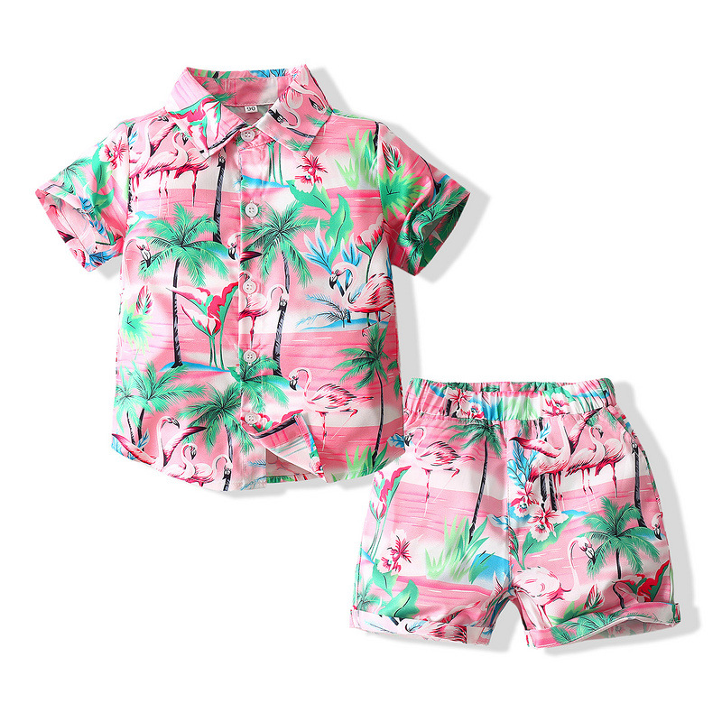 Set Áo Thun & Quần Short In Hình Cây Dừa Cho Bé Trai