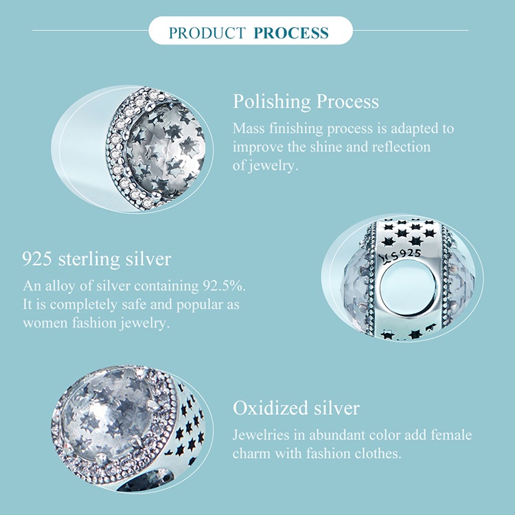 Mặt vòng tay BAMOER bằng bạc 925 đính đá nhân tạo kiểu dáng sang trọng