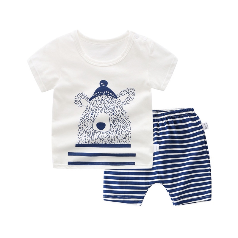 Soffny Bộ Đồ Ngủ Áo Thun Tay Ngắn + Quần Short Vải Cotton Thời Trang Mùa Hè Cho Bé