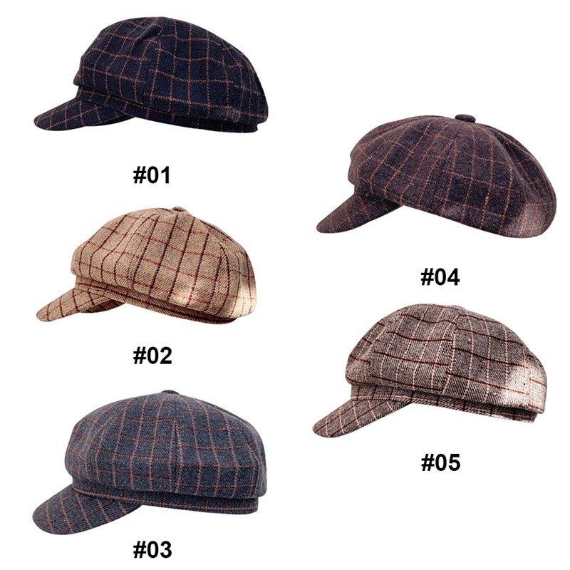 Nón beret họa tiết ca rô phong cách retro dễ phối đồ