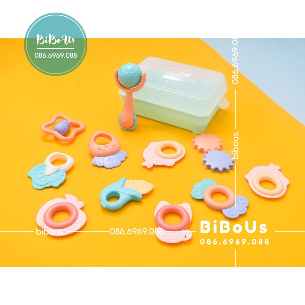 SALE DUY NHẤT TRONG NĂM [PHÁT TRIỂN KỸ NĂNG] Bộ Xúc Xắc Gặm Nướu [BabyRattle] 10 Món Có Hộp Cho Bé yêu