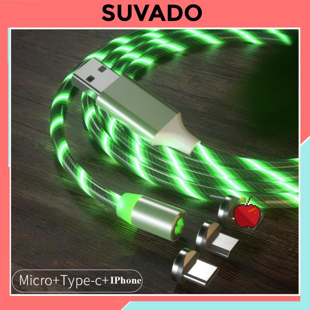 Tặng 3 đầu sạc- Dây Cáp Sạc Nam Châm Phát sáng Xoay 360 Độ, Từ Tính Hit Mạnh, cáp sạc đèn LED, dây sạc nam châm