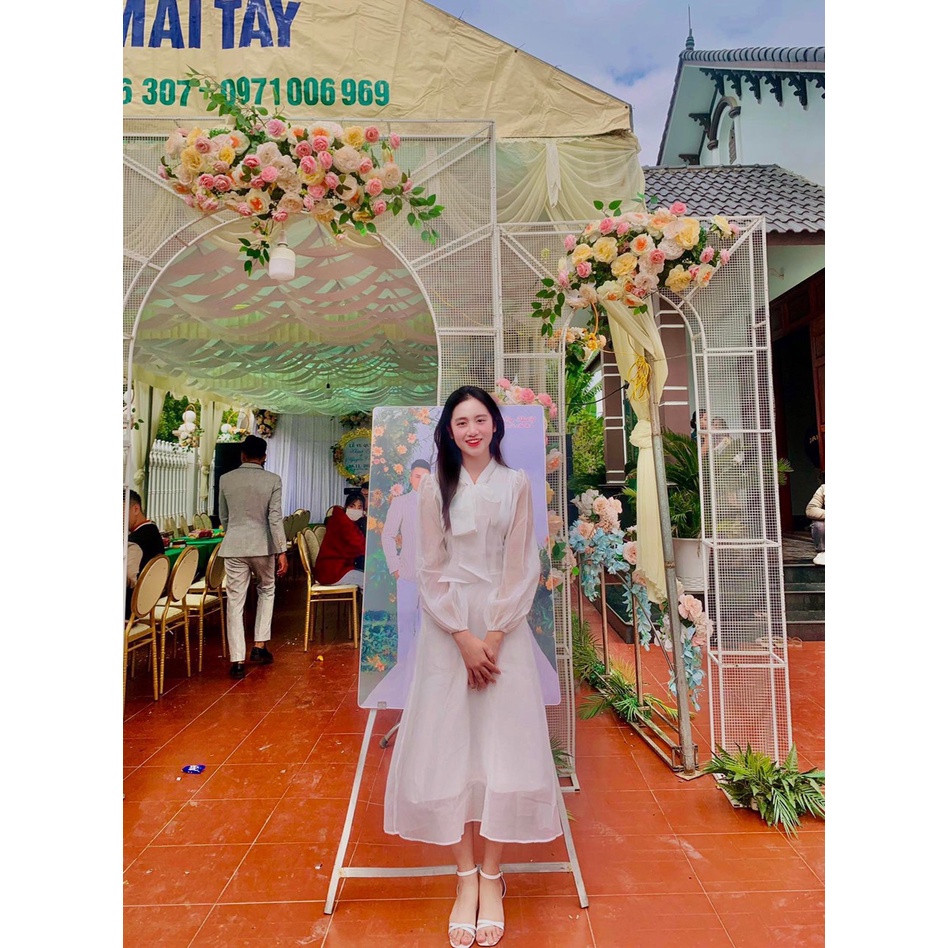 Đầm Dự Tiệc Tiểu Thư Tay Phồng Nơ Cổ - T0080 Copines
