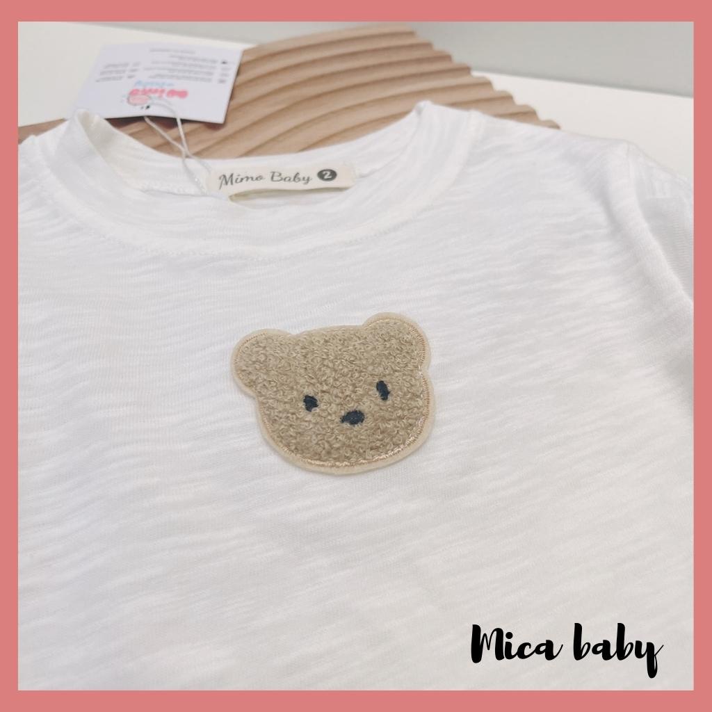 Áo phông, áo thun dài tay thu đông đính gấu chất liệu vải cotton xước đáng yêu cho bé từ 8- 18kg QA47 Mica Baby