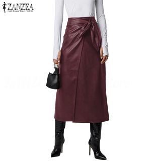 ZANZEA Chân váy da màu trơn thời trang dành cho nữ