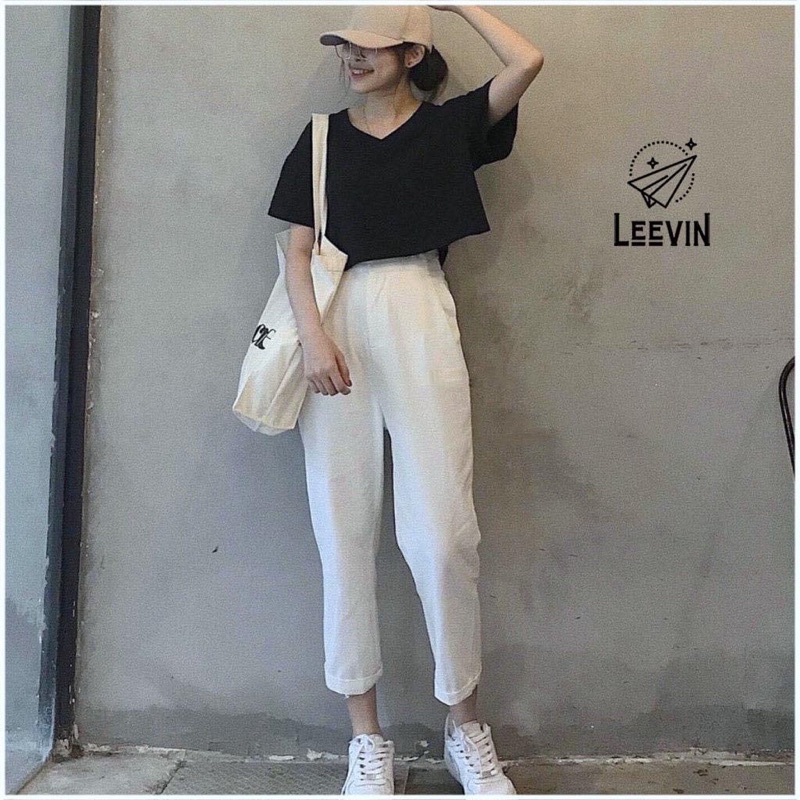 Quần  nữ bo gấu chất đũi lạ mắt -mã baggy đũi