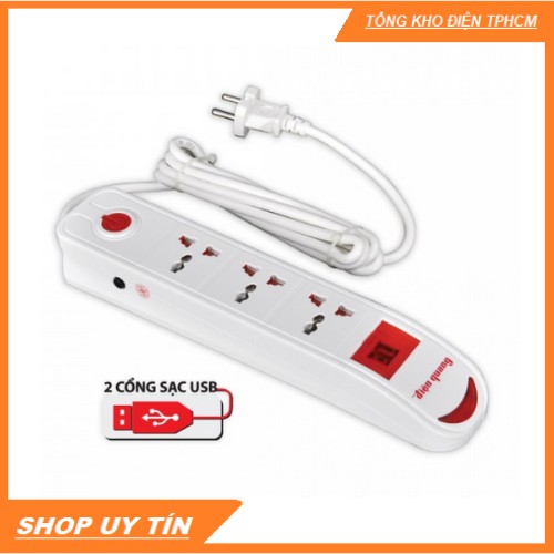 Ổ Cắm Điện Quang Siêu Tiện Lợi (Kiểu Tàu Siêu Tốc, 3 Lỗ 3 Chấu, 2 USB)