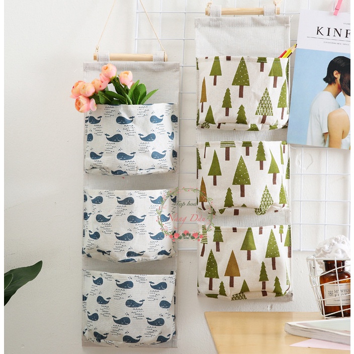 Túi vải treo tường vintage 3 ngăn đựng đồ siêu tiện dụng, không lo thất lạc đồ
