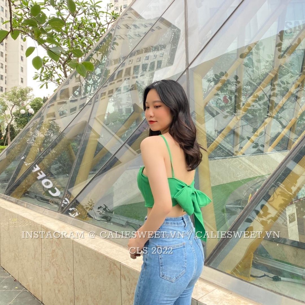 Áo yếm croptop Caliesweet croptop chất đũi lụa thắt nơ sau thích hợp đi biển đi chơi CLS007