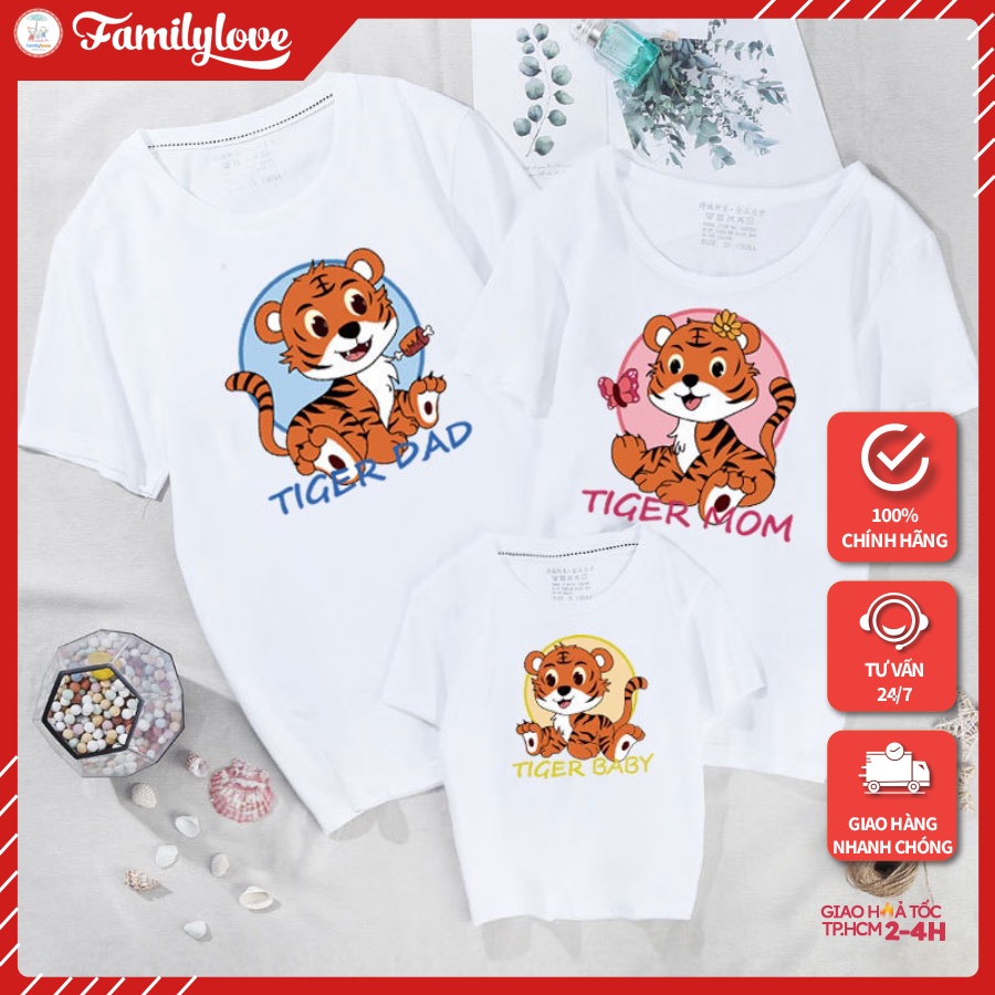 Áo Gia Đình Familylove - Mẫu Đồng Phục Gia Đình Họa Tiết Tiger Family Tiger Dad,mom,baby Chất Cotton