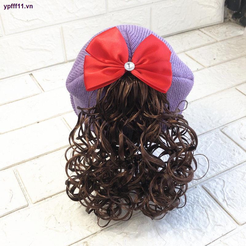 Mũ trùm đầu kèm tóc giả xoăn xinh xắn cho bé gái chất lượng cao