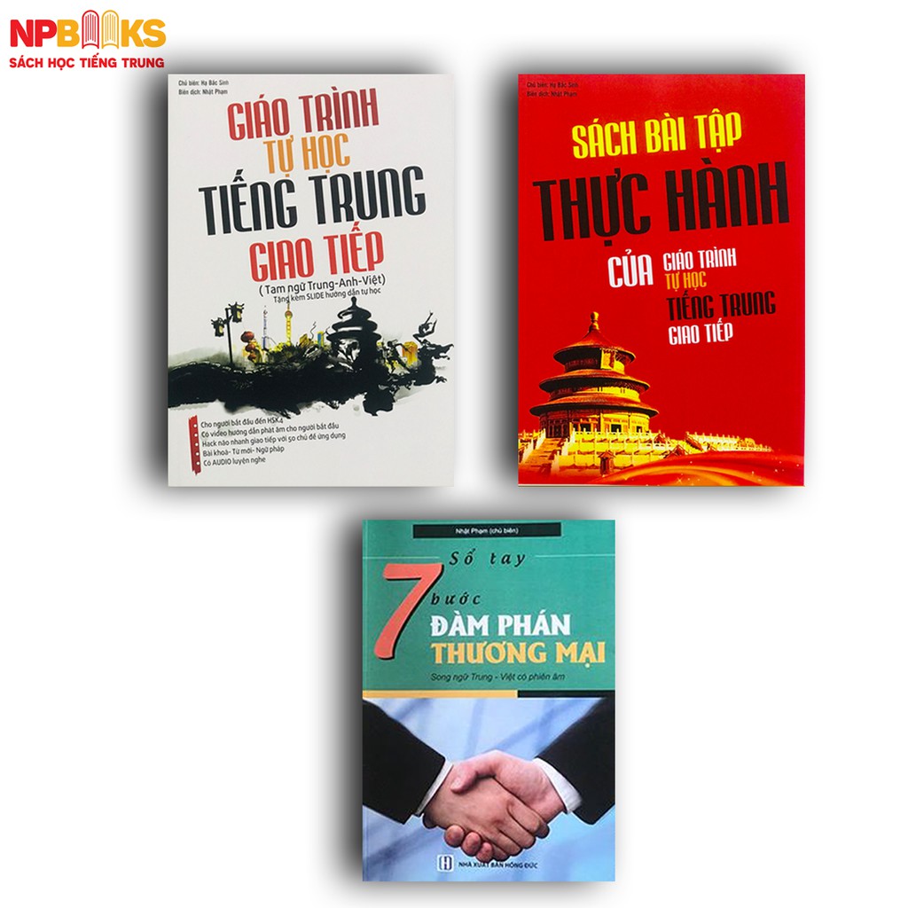 Sách - Combo bộ giáo trình tự học tiếng Trung giao tiếp + 7 bước đàm phán thương mại song ngữ Trung Việt