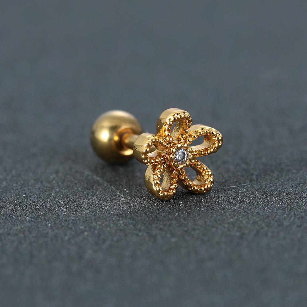 NIUYOU 1 Khuyên Xỏ Sụn Tai Bằng Thép Không Gỉ Hình Hoa Và Tháp Eiffel Thời Trang CZ 1PC