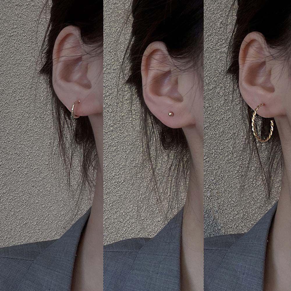 VANES1 Bộ 3 Đôi Khuyên Tai Kim Loại Hình Tròn Phong Cách Hip Hop Thời Trang