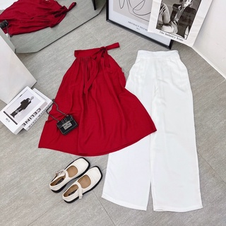 SET ÁO YẾM ĐỎ + QUẦN SUÔNG TRẮNG [kèm ảnh thật]