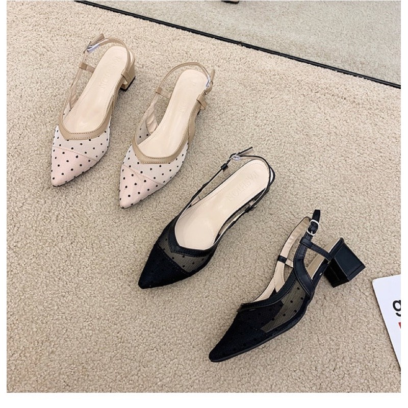 Giày búp bê bi mũi nhọn hở gót cao 4cm