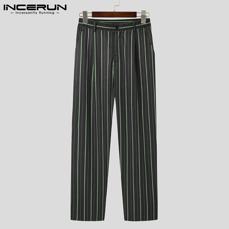 Quần dài nam INCERUN dáng suông kẻ sọc cài núi dọc thời trang thường ngày