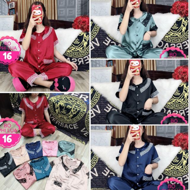 SÉT BỘ PHI BÓNG QUẦN DÀI TAY Ngắn phối ren VẢI PHI BÓNG LỤA statin MÁT
