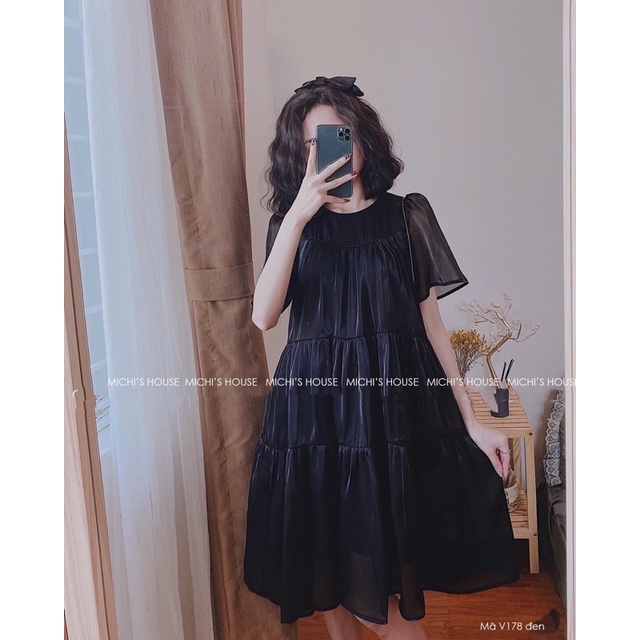 Đầm bầu màu hè dự tiệc cao cấp  FREESHIP  váy bầu công sở Organza Đen
