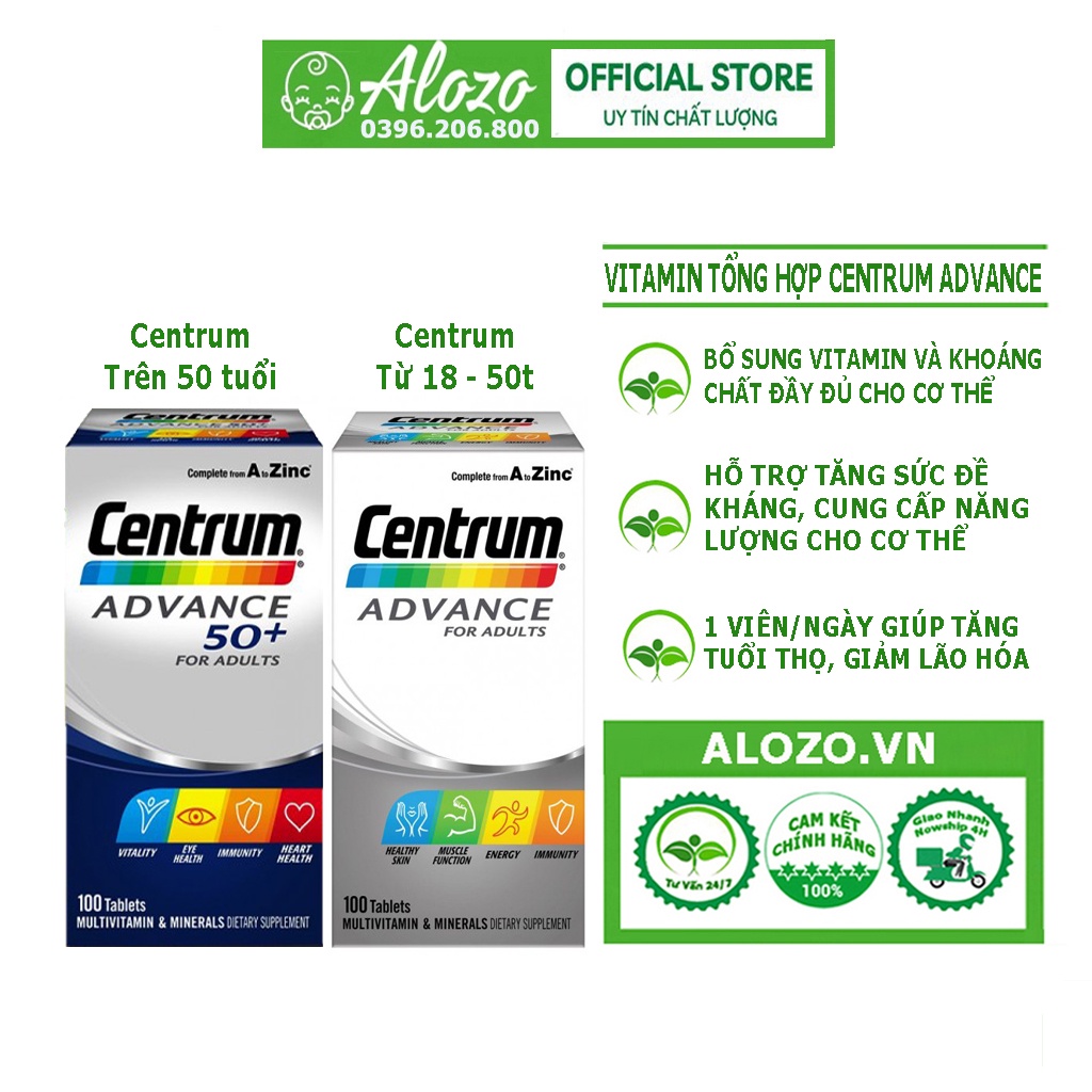 Viên Uống Bổ Sung Vitamin Tổng Hợp Centrum, Centrum Advance & Centrum Advance 50+ hộp 100 viên