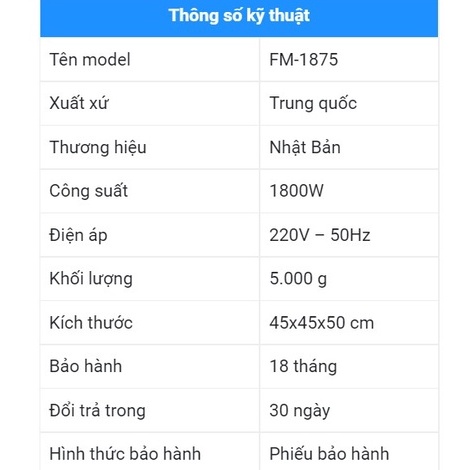 Nồi chiên không dầu điện tử Fumak FM- 1875 Nhật Bản, Dung Tích 7.5L